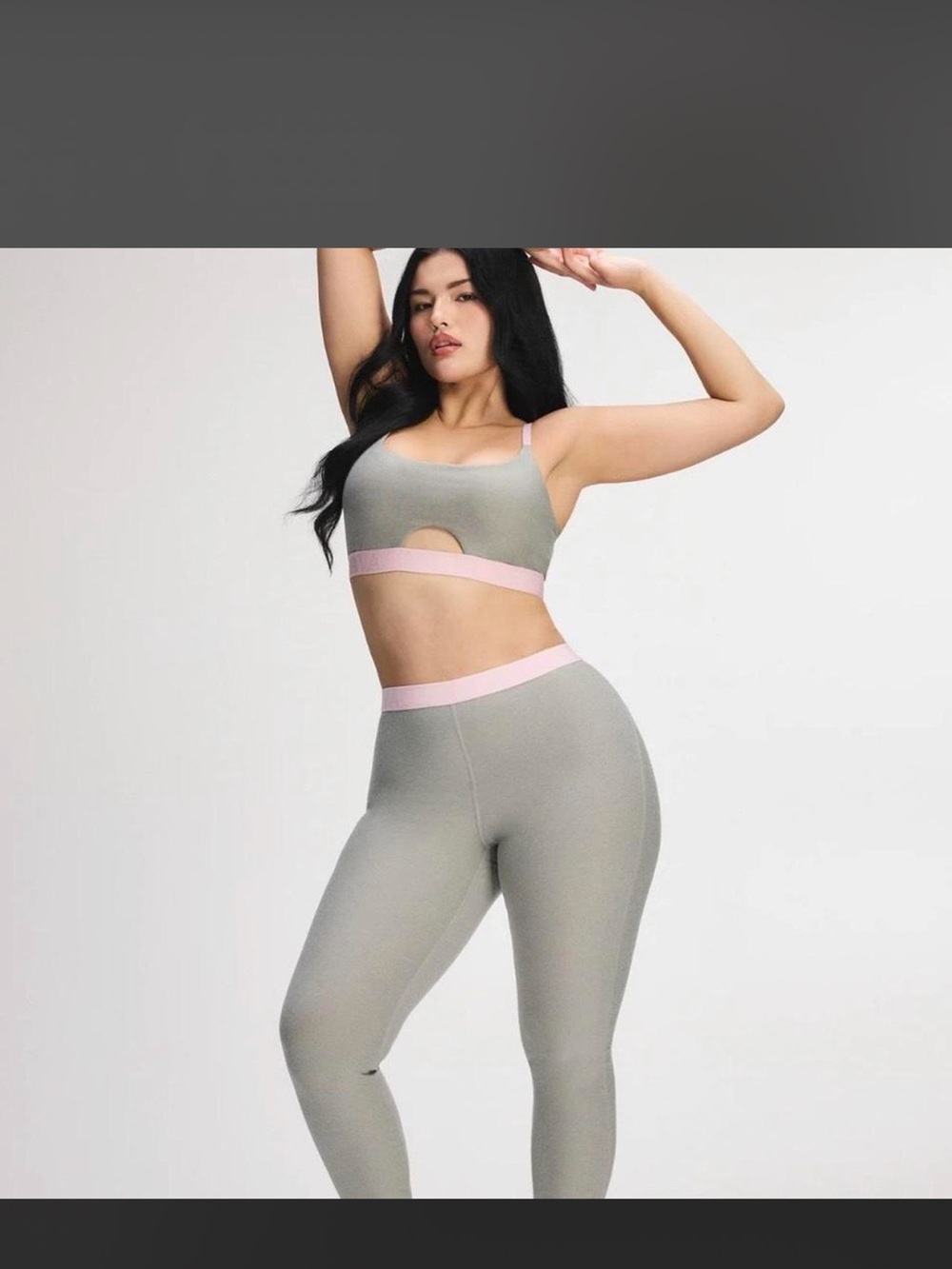 Savage Fenty Seamlessq Grey & Pink Sports Bralette and Legging Set